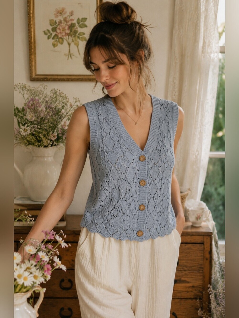 💙 Cleo + Wolf Pointelle Knit Sweater Vest 💙